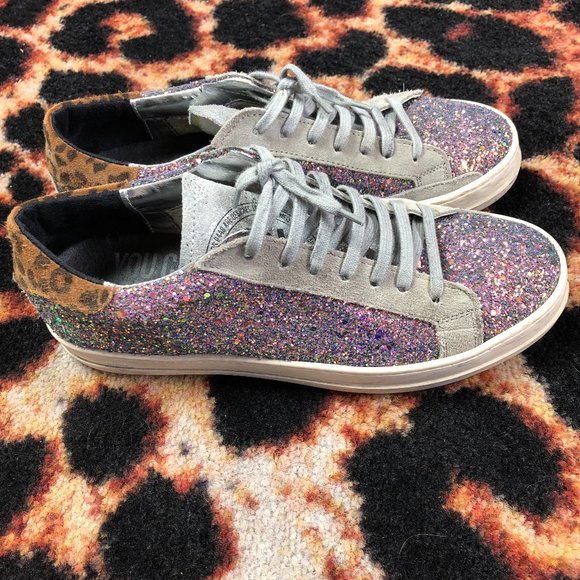 p448 Shoes - P448 John Pink Glitter Leopard Accent Sneakers